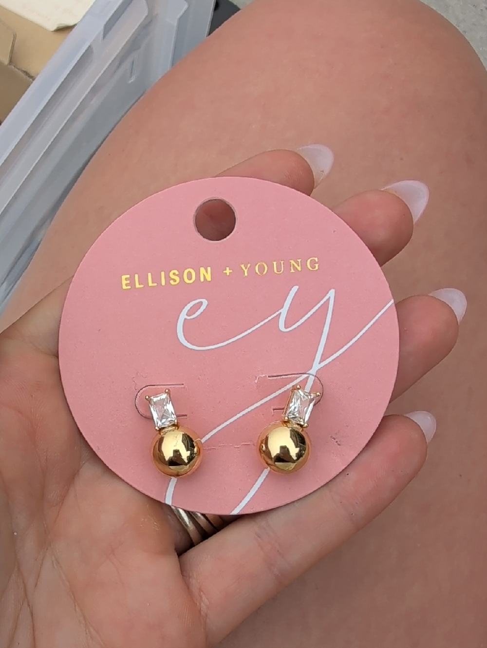 Ellison + Young Gold Ball Drop Earrings with Clear Stone Accent
